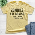 thumbnail image 2 of Kids Zombies Eat Brains Don't Worry You're Safe T-shirt, Youth Kids Boy Girl T-Shirt, Funny Halloween Shirt, Yellow, Medium, 2 of 4