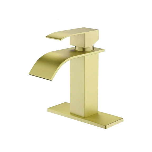 Single handle single hole waterfall spout bathroom faucet with deck plate