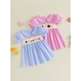 thumbnail image 3 of RUINIXCW Toddler Baby Girl Back to School Dress Kids Kindergarten Outfits Toddler Girl Summer Fall Dress 2 3 4 5 6 Years Apple Pencil Embroidery Doll Collar Short Sleeves Plaid A Line Dress, 3 of 9