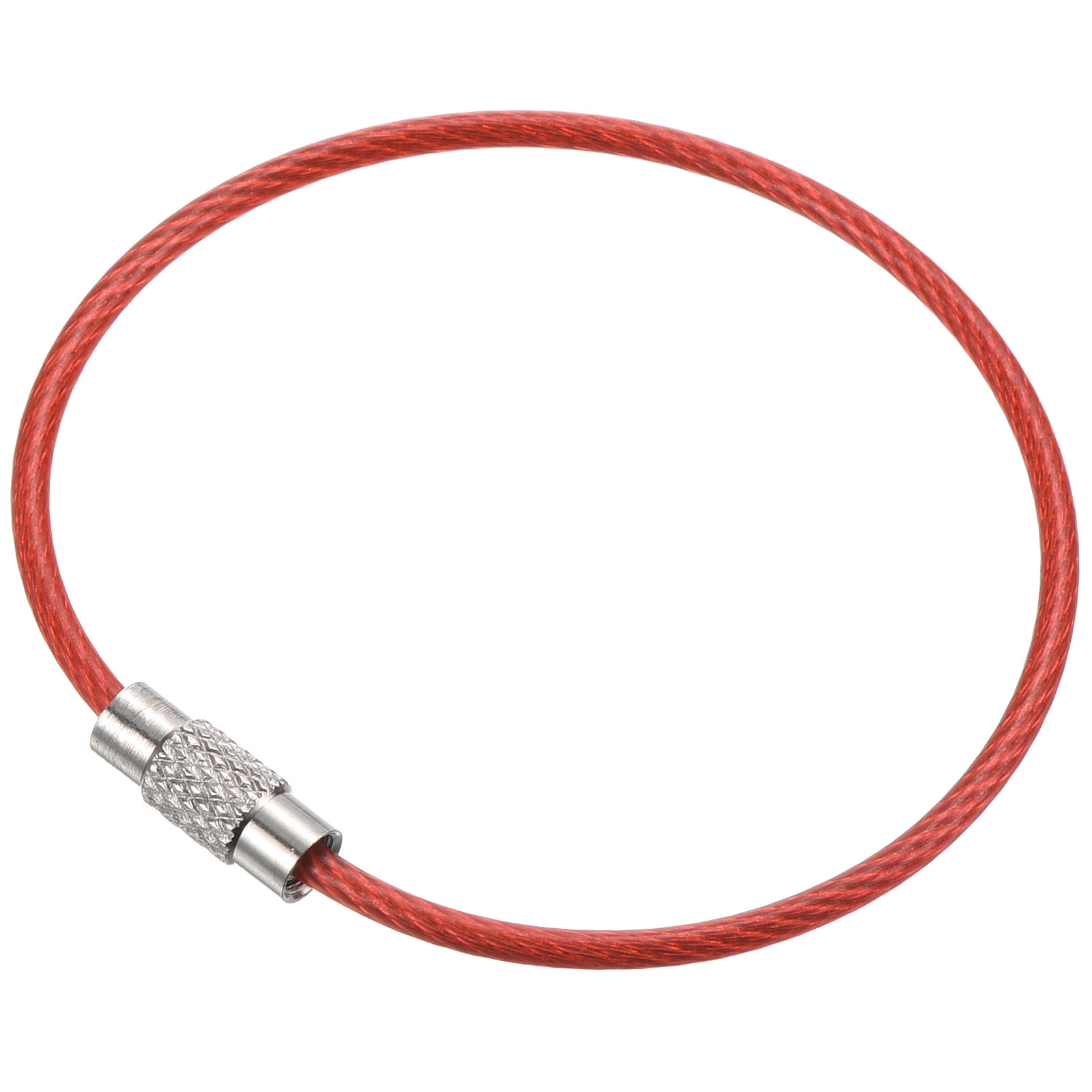 6 Inch Wire Keychain Cable Stainless Steel Key Ring Loop, Red, 5 Pack