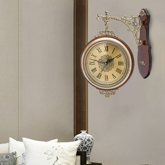 Double Sided 12" Wall Clock Antique Style  Wall Clock Vintage Wall-Mounted Clock with Silent Movement Wall Art Clock for Home Cafe Hotel
