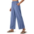 thumbnail image 3 of QATAINLAV Camisas Para Hombres! Wide Leg Pants for Women Side Slits Casual Summer Linen Lounge Trousers Loose Fit High Waisted Beach Pants Blue L, 3 of 9