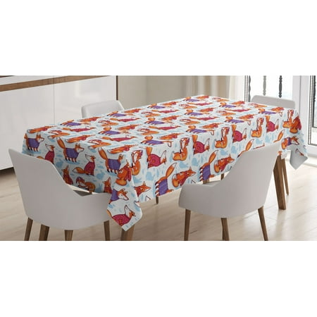 

Fox Tablecloth Snow Foxes with Winter Sweaters and Scarf Cartoon Vulpe Friends in Cozy Environment Rectangle Satin Table Cover Accent for Dining Room and Kitchen 60 X 84 Multicolor by Ambesonne