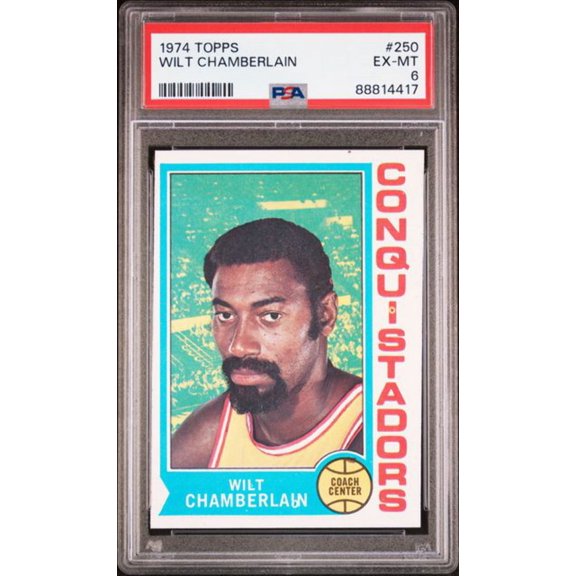 Graded 1974 Topps Wilt Chamberlain #250 Basketball Card PSA 6 EX-MT