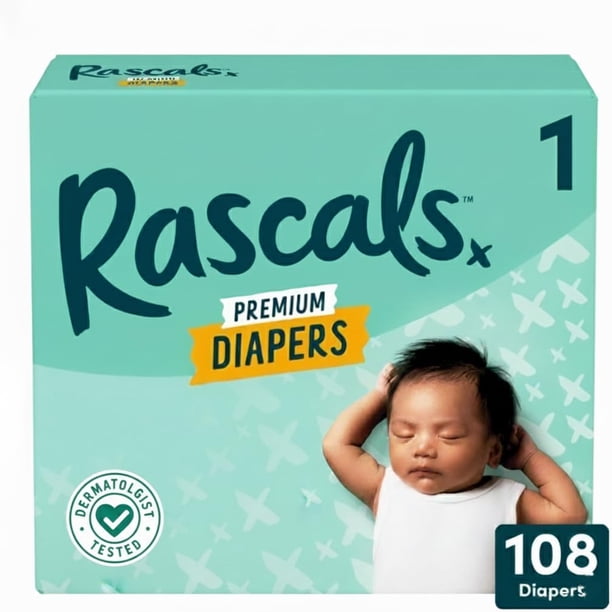 Pañales Rascals Premium, tamaño 1, 108 unidades