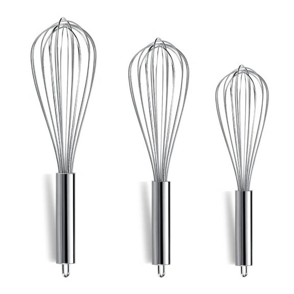 Whisk Set Pack of 3,Stainless Steel Whisks for Cooking 8",10",12",Wire Ballon Wisk (Silver)