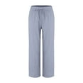 thumbnail image 4 of Womens Pants Women Casual Solid Color Trouser Pant Cotton Blend Drawstring Elastic Waist Pocket Long Wide Leg Pants, 4 of 7