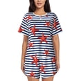 thumbnail image 1 of Fotbe Starfish Navy Blue Stripe Conjunto de Pijama Estampado para Mujer, 2 Piezas, Ropa de Dormir con Camiseta de Manga Corta y Shorts Suaves-XX-Large, 1 of 6