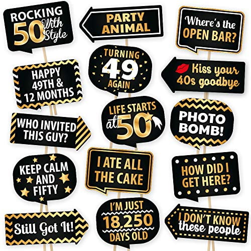 European Made Black And Gold 50th Birthday Decorations 50th Birthday Photo Booth Props By PartyGraphix Easy To Assemble 50th Anniversary Photo Booth Props Kit Includes 15 Pieces