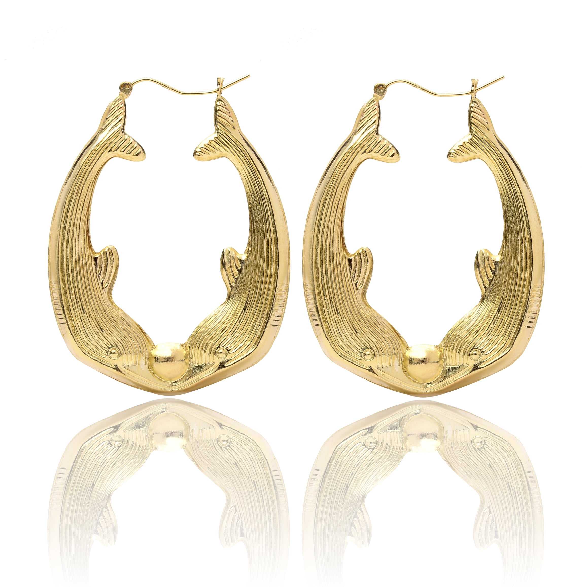10k Yellow Gold Friendship Love Hoop Earrings With Kissing Dolphin Design Walmart Com