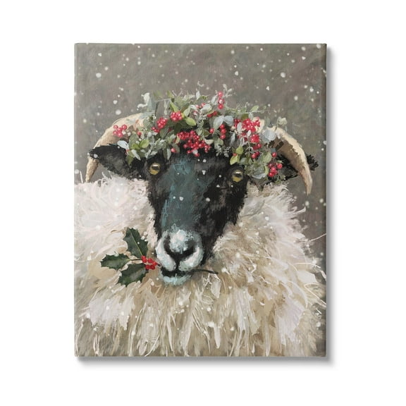 Stupell Industries Holiday Berries Farmhouse Sheep Holiday Painting Gallery Wrapped Canvas Print Wall Art