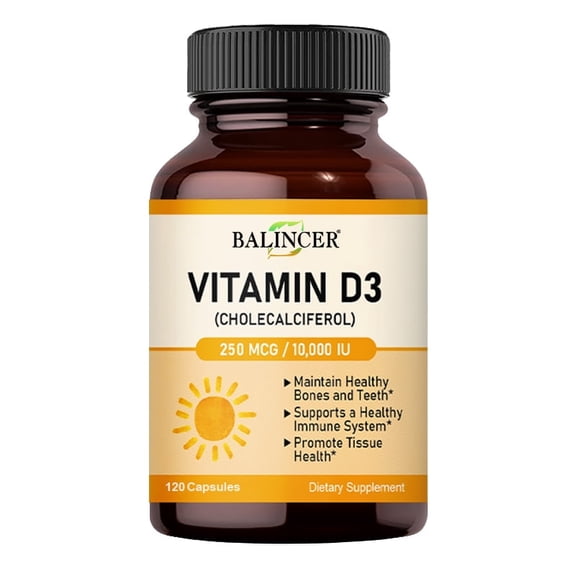 Balincer Vitamin D3 Supplement, 10,000 IU, 120 Softgels, Supports Bone Health & Immune Wellness