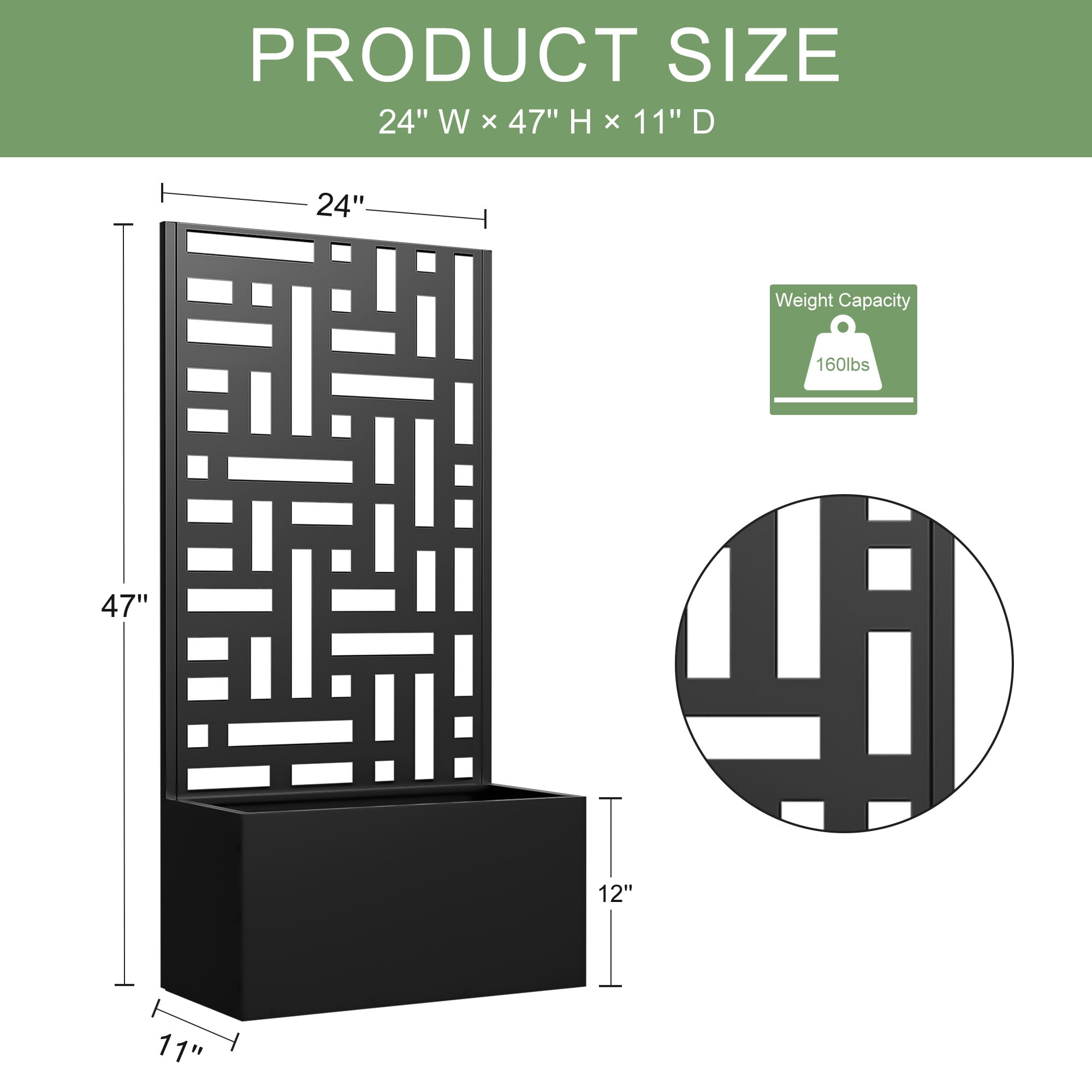 MAYEERTY 2-Set 47*24" Outdoor Black Metal Planter Box with Trellis for Climbing Plants, Street Pattern Panel