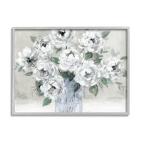 Stupell Industries Traditional White Flower Bouquet Painting Gray Framed Art Print Wall Art, Design by Carol Robinson