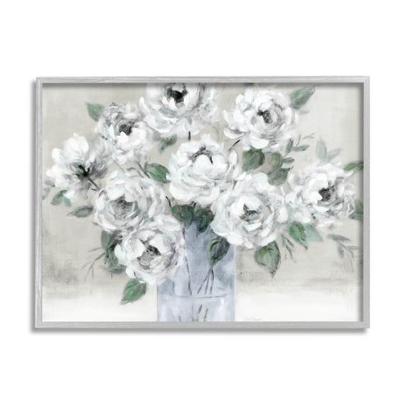 Stupell Industries Traditional White Flower Bouquet Painting Gray Framed Art Print Wall Art, Design by Carol Robinson
