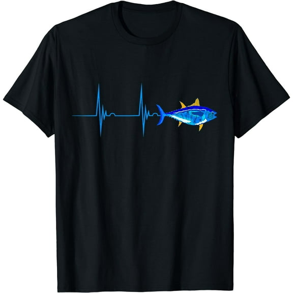 Bluefin Tuna Heartbeat EKG Pulseline Deep Sea Fishing TShirt Black X-Large