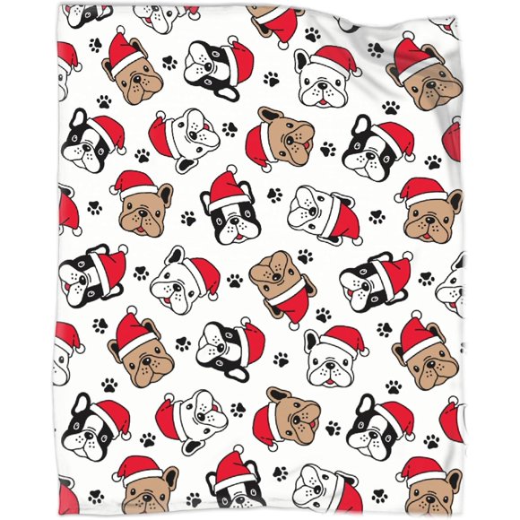 Christmas Puppy Dog with Paw Print Blanket Gifts for Dog Puppy Lover Inch for Kid Christmas Puppy Dog with Paw Print Fannel Fleece Throw Blanket Super Soft Throws Blanket for Bed Couch Sofa 50"x60"