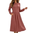 thumbnail image 6 of Guieoi Dresses for Women 2026 Fall Winter Round-Neck Long-Sleeve Dress with Pockets and Cuffed Sleeves Pink M, 6 of 7