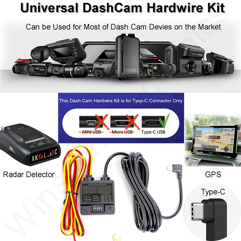 Kit Cablaggio Per Dashcam Auto USB-C Hardwire 3,5m 12V/24V A 5V/2.5A