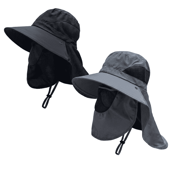 ROSEXIXI 2 Pack Sun Hats for Men UPF 50 Fishing Hat Wide Brim Breathable Mesh Face Cover with Neck Flap