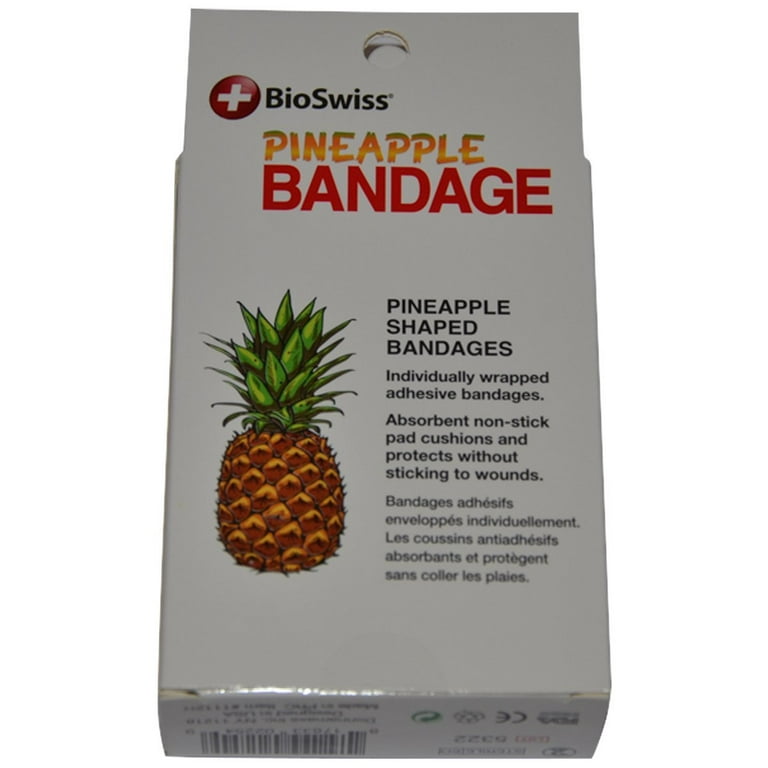  BioSwiss Bandages, Pineapple Shaped Self Adhesive Bandages,  Latex Free Sterile Wound Care, Fun First Aid Kit Supplies for Kids, 24  Count : Health & Household