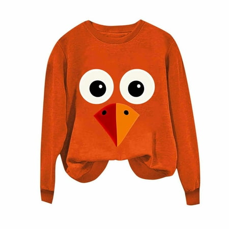 asdoklhq Thanksgiving Shirts for Women Round Neck Printed Long Sleeve Hoodless Sweatshirts Fashion and Leisure Top Orange L