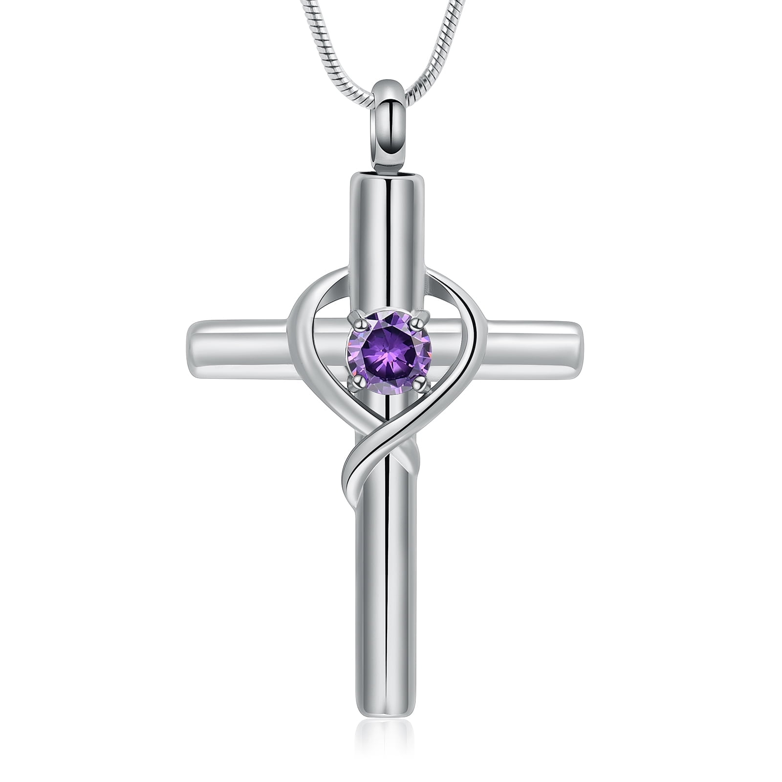Simulated Birthstone Cross Cremation Ashes Urn Pendant Necklace Memorial Keepsake Jewelry Lord’s Prayer Cross Ashes Necklaces for Women / Men /Love Ones