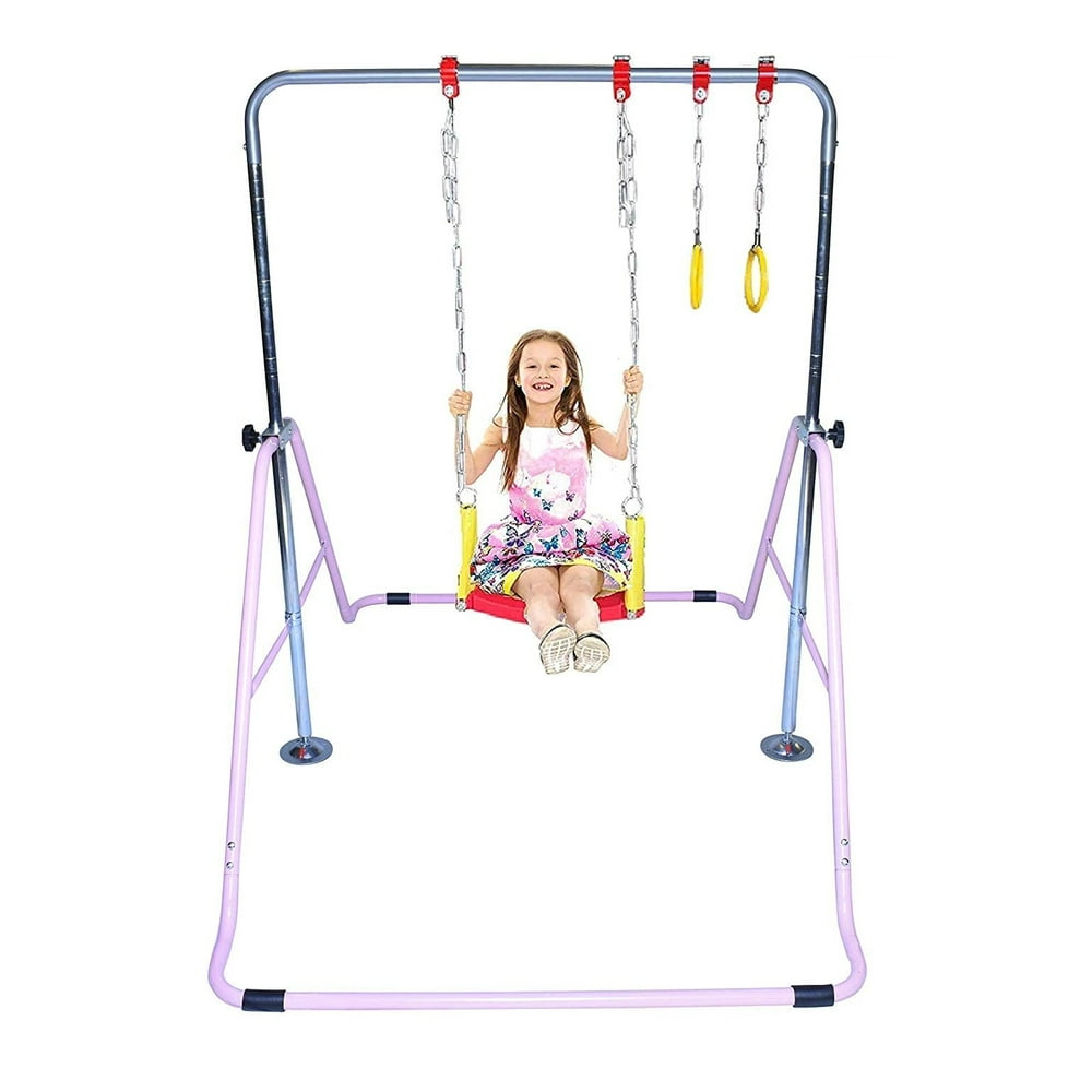 Expandable Gymnastics Bar, 3 in 1 Jungle Gym Set, Swing Seat, Trapeze