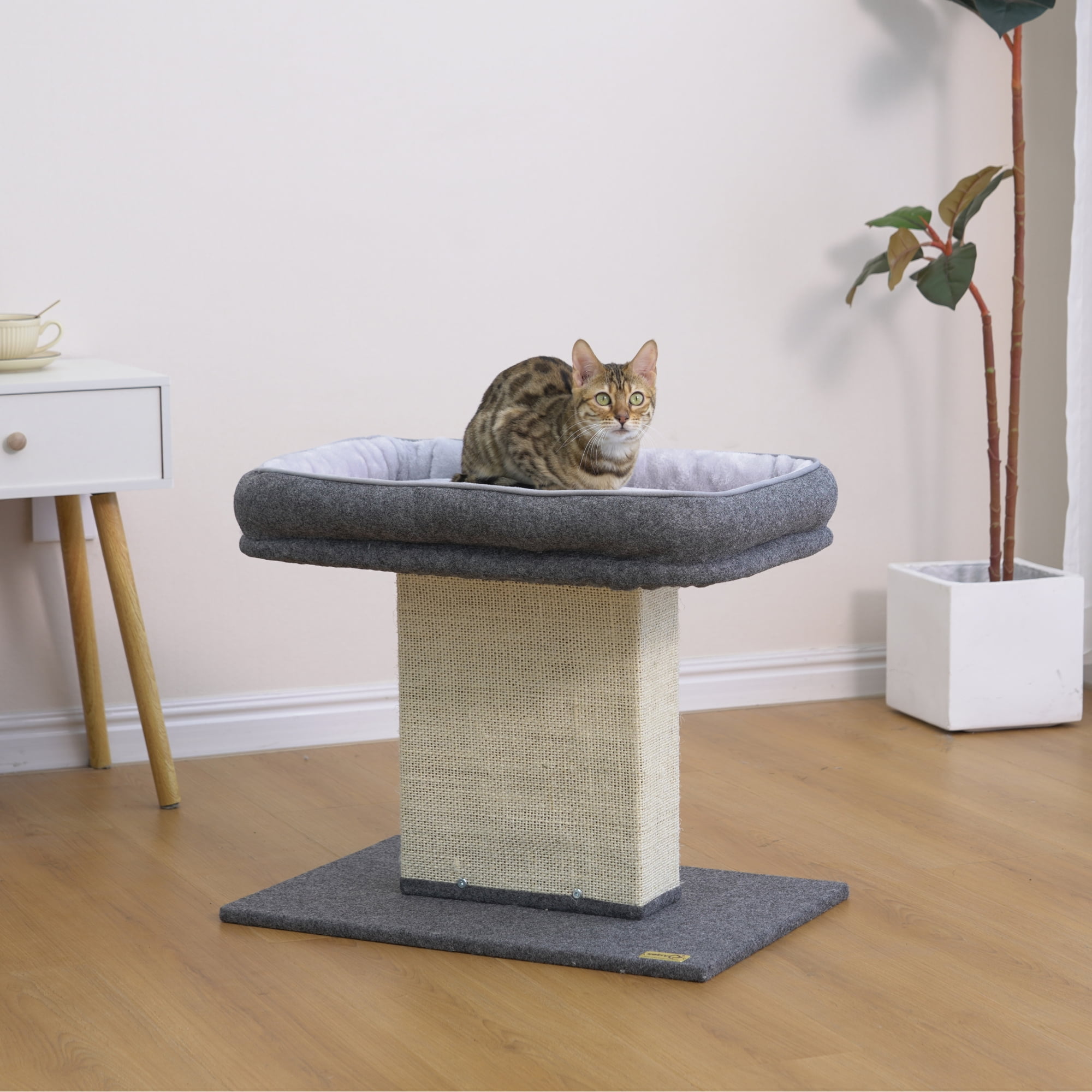 Catry Minimalist Durable Cozy Cat Trees with Soft Felt Sisal Scratching Post, Grey