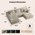 thumbnail image 2 of BELHOME 108" U-Shaped Sectional Sofa Boneless Couch, Modular Cloud Couch 50D High-Resilience Foam Compression Sofa, No Assembly Required, Corduroy Deep Seat Sofa for Living Room Apartment, 2 of 10