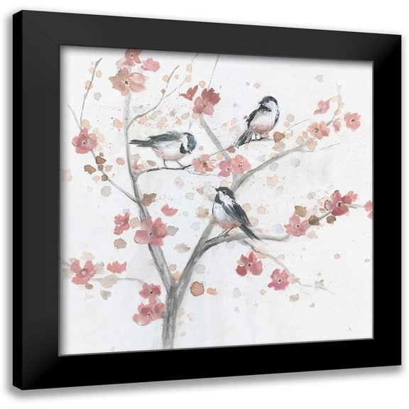 Nan 12x12 Black Modern Framed Museum Art Print Titled - Chickadees In Spring I