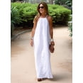 thumbnail image 5 of Womens Halter Neck Side Slit Linen Style Casual Vacation Dress Beach Holiday Summer Long Dress White S, 5 of 7