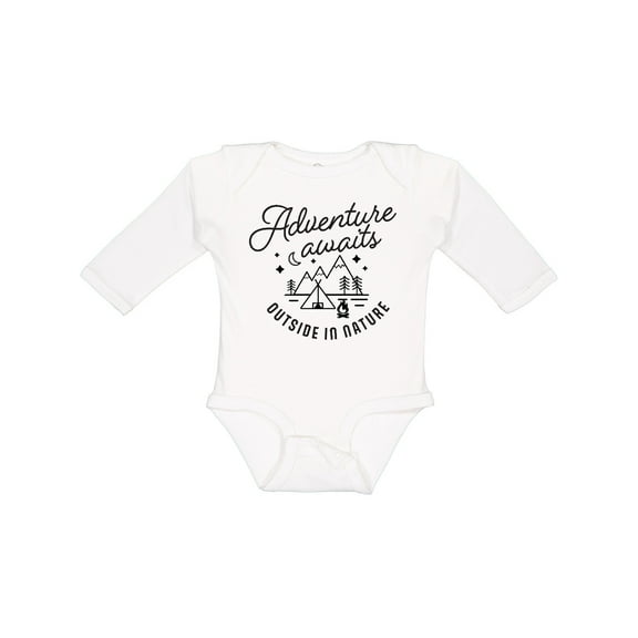 Inktastic Adventure Awaits Outside in Nature with Tent and Mountains Boys or Girls Long Sleeve Baby Bodysuit
