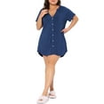 thumbnail image 3 of Agnes Orinda Women's Plus Size Sleepshirt Short Sleeve Soft Pajamas Dress V Neck Button Down Nightgown 1X Navy Blue, 3 of 7