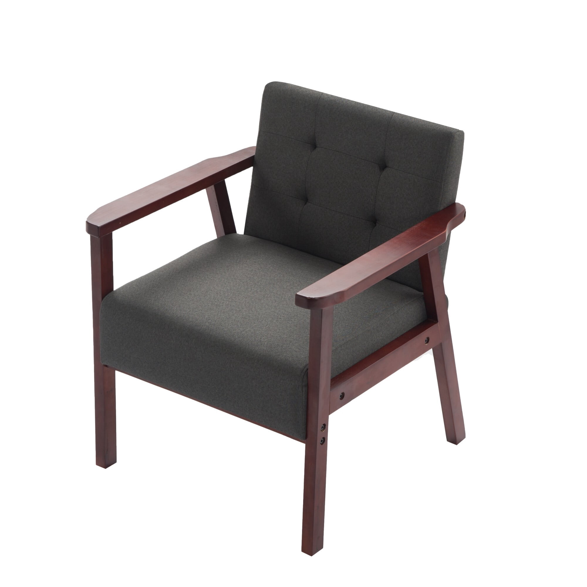 DEALTOPS Set of 2 Linen Accent Chairs, Wood Frame Tufted Armchairs with Square Arms, Charcoal Gray