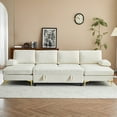 thumbnail image 3 of 112" Sectional Sofa, U Shaped Chenille Sofa Set, 4 Seat Convertible Couch, Sleeper Sofa Bed with Double Chaise for Living Room, Beige, 3 of 8