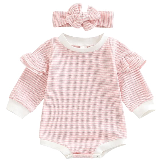 WIBACKER Newborn Infant Baby Girls Oversized Romper Ruffles Sweater Onesie Headband Coming Home Outfit Clothes
