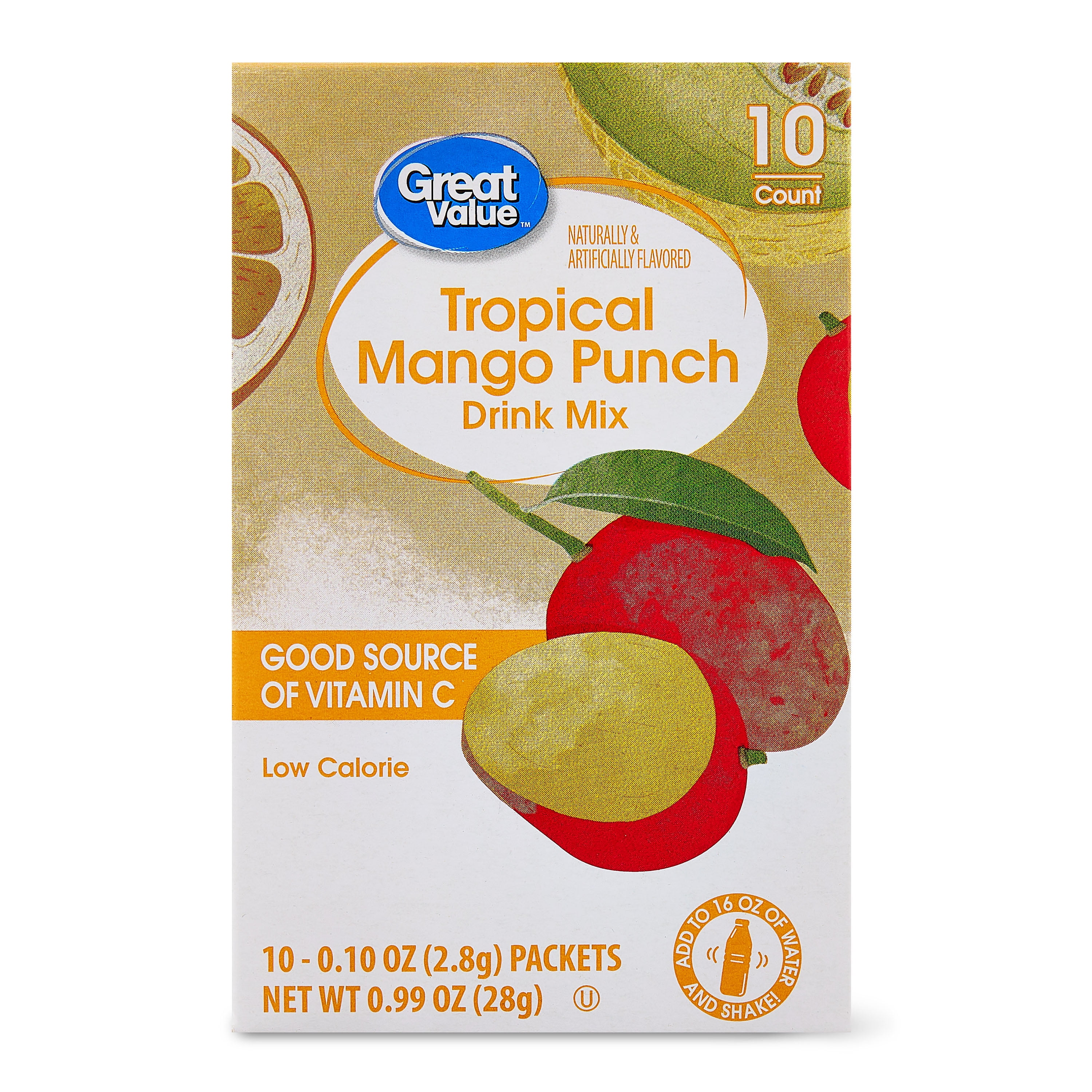 (3 pack) Great Value Tropical Mango Punch Drink Mix, 0.10 oz, 10 Count Packets