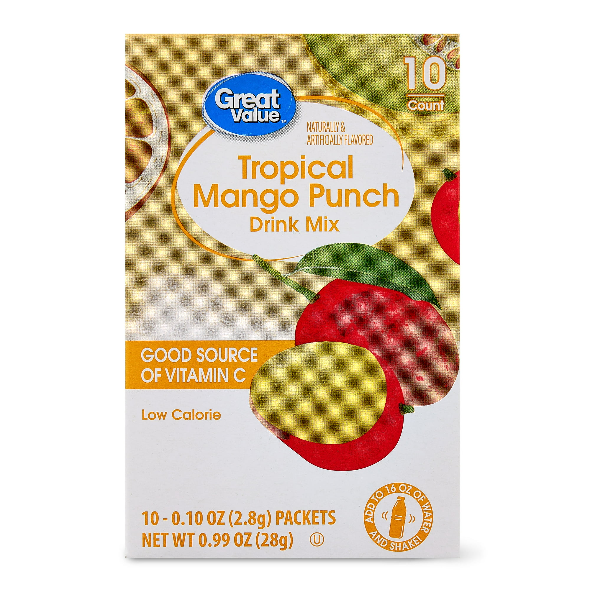 Great Value Tropical Mango Punch Drink Mix, 0.10 oz, 10 Count Packets