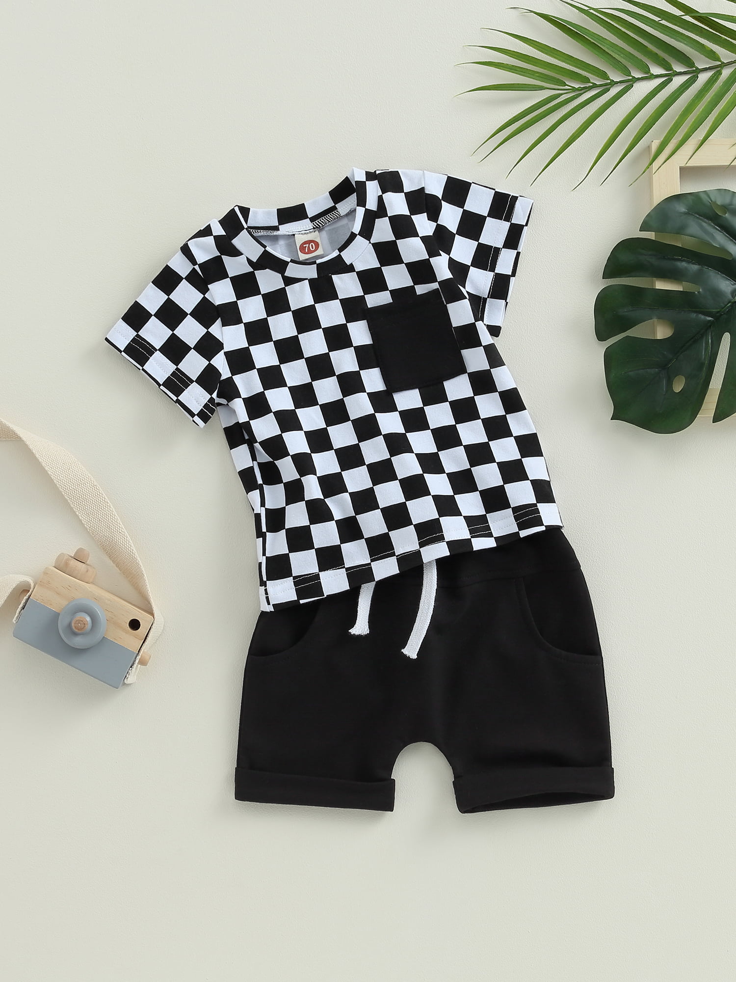 Toddler Baby Boys Checkerboard Plaid Print Short Sleeve Button Down Shirts  and Shorts Set Summer Outfits 0-24 Months 