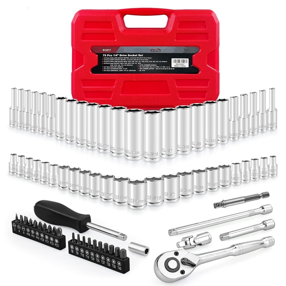 Juego de enchufes EACELIY, 75 unidades, 1/4 Drive Impact con trinquete de 4 a 14 mm