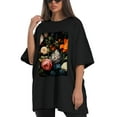 thumbnail image 4 of Plus Size Shirt for Women Black Tops for Women Short Sleeves Shirt for Women Flower Garden T Shirt Crewneck Shirt for Women 5XL, 4 of 5