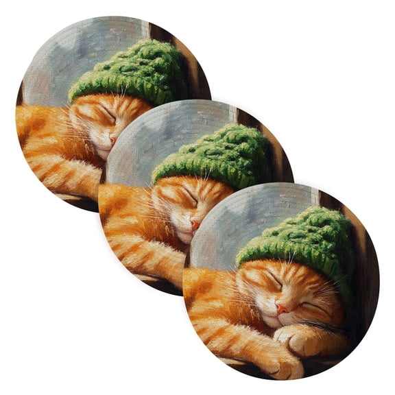 BZSMCE Mats for Pots,Pans Place Sleepping Cat Simple Style Pattern Pot Mats