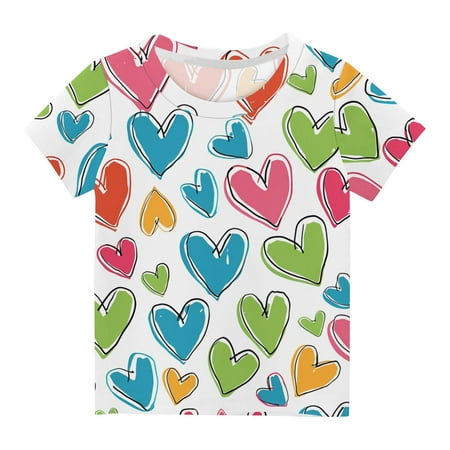 Cethrio Kids Girls T-Shirts Crew Neck Print Cute Short Sleeve Summer Tops Multicolor Size 7-8 T