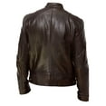 HCNTES Men Leather Zip Up Jacket Stand Collar Leather Motorcycle Jacket