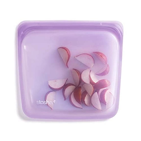 Stasher Premium Food-Grade Silicone Reusable Food Storage Container, Holds 28 oz, Leak Free Pinch Loc Seal, Purple, 1 Bag