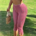 thumbnail image 6 of MLQIDK Plaid Capri Pants for Women Dressy Casual Lounge Pants Knee Length Elastic Waist Trendy Summer Plaidped Pants with Pockets Red S, 6 of 6