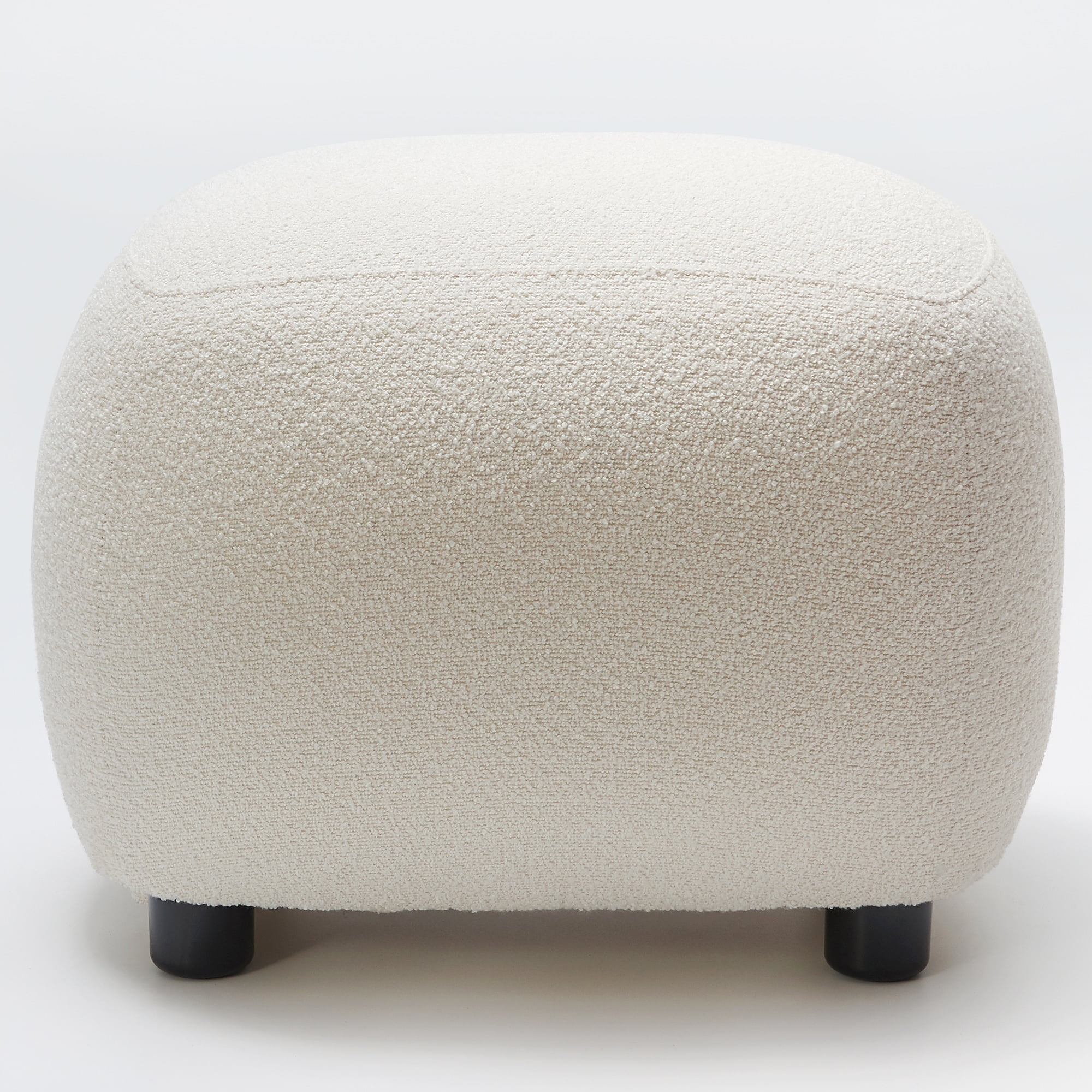 Round Boucle Upholstered Ottoman Chair, Footstool with Soft Padded Seat, Fully Assembled Modern Sofa Couch Footrest, Extra Seating for Bedroom Entryway, Beige(18.5" D x 23" W x 16.5" H)