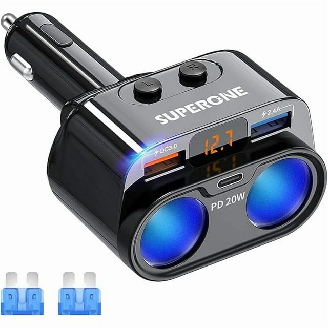 HAYAN 200W 2-Socket Cigarette Lighter Splitter Power Adapter, USB C Car Charger with 20W Power Delivery 3.0 & QC 3.0 for iPhone 16 Pro Max/15/14/13/12/11 Pro/X/8/7, Samsung, Google Pixel and More