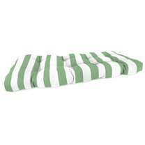 Jordan Manufacturing 43" x 19" Awning Cucumber Green Stripe Rectangular Tufted Outdoor Wicker Settee Bench Cushion with Rounded Back Corners